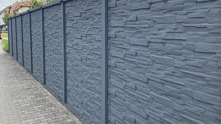 Betonzaun Bruchsetein Grau 3D/2D