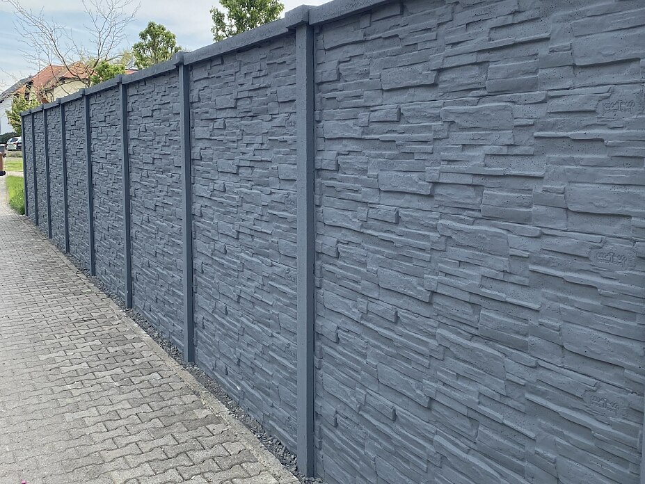 Betonzaun Bruchsetein Grau 3D/2D