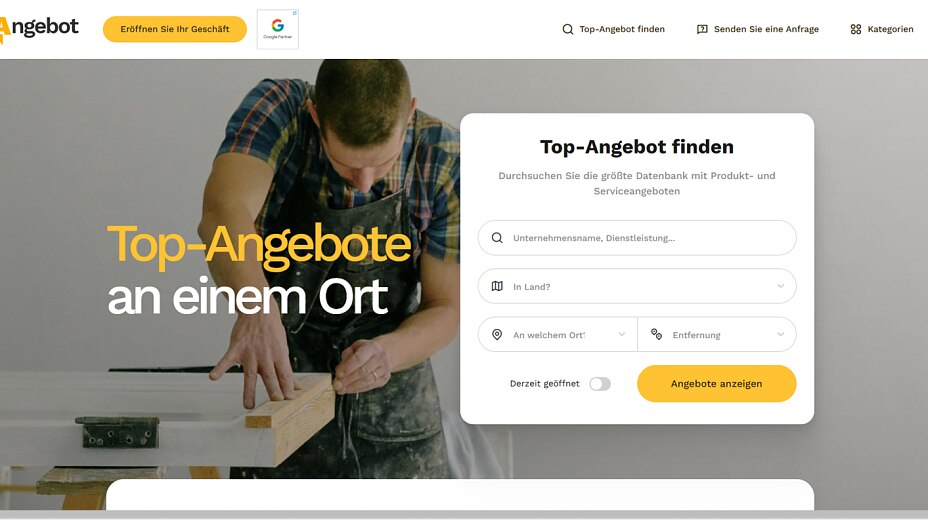 TopAngebot.de Startseite mit Suchfunktion für Dienstleistungen und regionalen Anfragen.