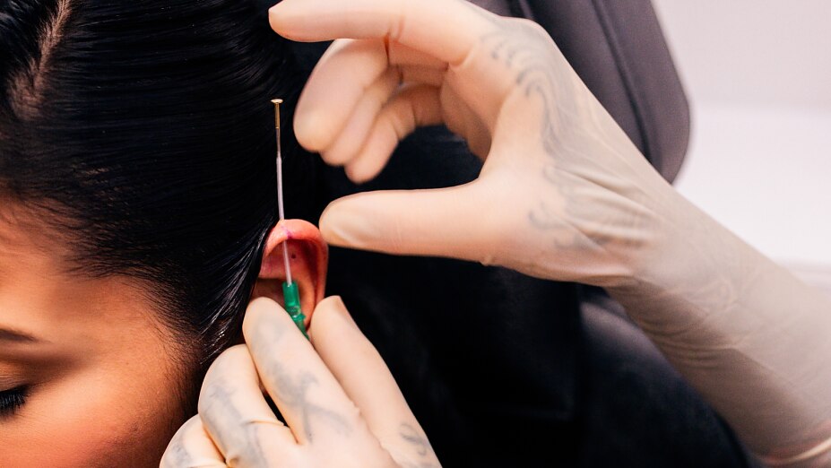 Ein Helix Piercing wird im Wildcat Store Köln gestochen