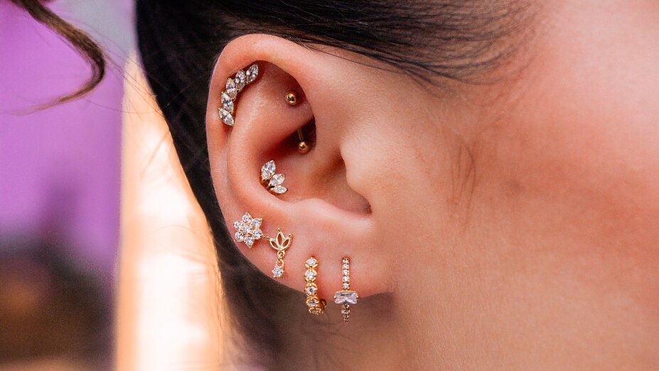 Gepierctes Ohr mit kuratiertem Schmuck von Wildcat