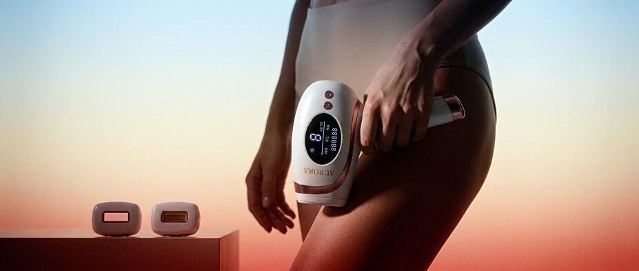 IPL Gerät Test: Anwendung des Aurora PureSkin Ultra 9 am Oberschenkel